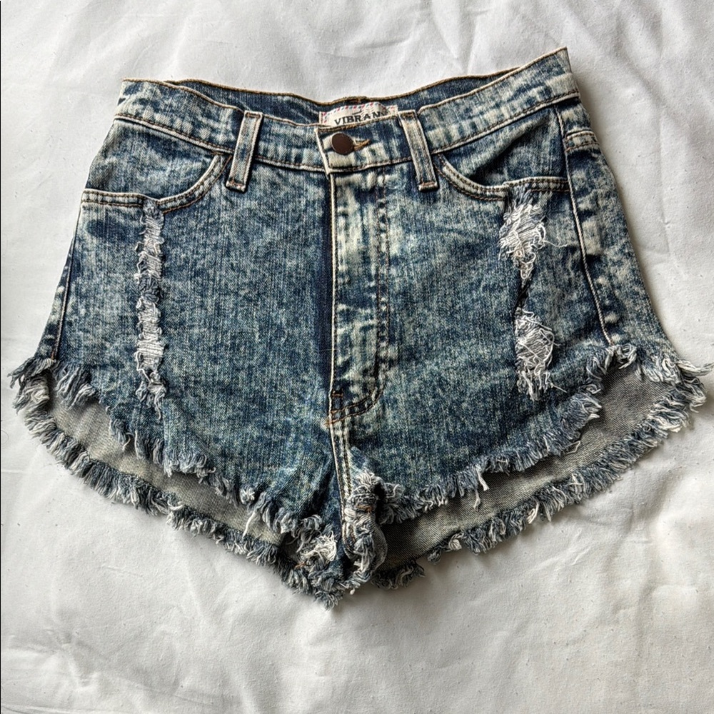Vibrant Faded Blue Frayed Jean Shorts